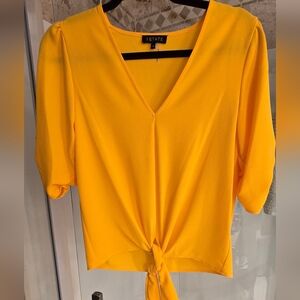 1. State Women's Mustard V-Neck Blouse